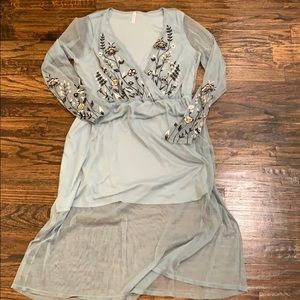 Pastel Teal Embroidered Flower Dress